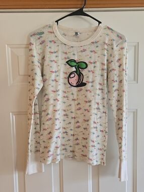 Seedless Cream Floral Thermal Top with Pink Seed